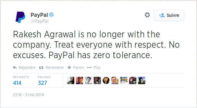 tweet de licenciement de paypal